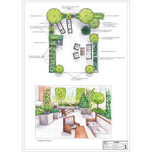 Ogrody Grabiszyńskie. Projekt zieleni na tarasie w Ogrodach Grabiszyńskich we Wrocławiu. Ledum Ogrody – projektowanie ogrodów przydomowych, projektowanie zielonych tarasów, projektowanie zielonych dachów, projektowanie ogrodów balkonowych, projektowanie małej architektury ogrodowej, doradztwo ogrodowe, warsztaty. Wrocław, Dolnośląskie.