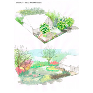 Brzezin. Projekt ogrodu kwietnych rabat w Brzezinie. Ledum Ogrody – projektowanie ogrodów przydomowych, projektowanie zielonych tarasów, projektowanie zielonych dachów, projektowanie ogrodów balkonowych, projektowanie małej architektury ogrodowej, doradztwo ogrodowe, warsztaty. Wrocław, Dolnośląskie.